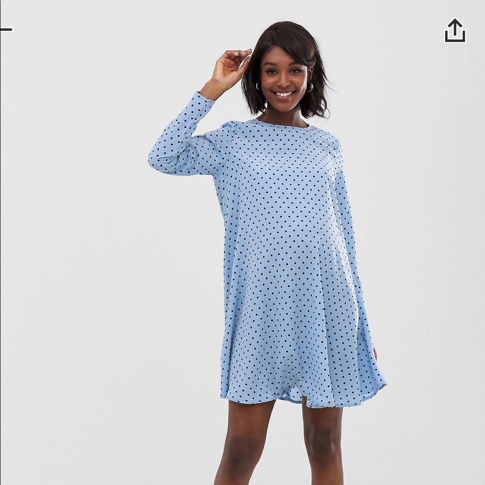 ASOS Maternity Blue Dotted Long Sleeve Shift Dress